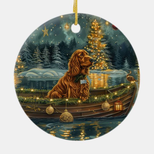 Kerstmis Reis van de Ierse Rode Setter Keramisch Ornament (Achterkant)