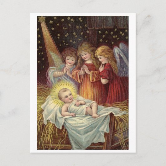 Kerstmis, religieus, vintage kerstgroet briefkaart (Voorkant)