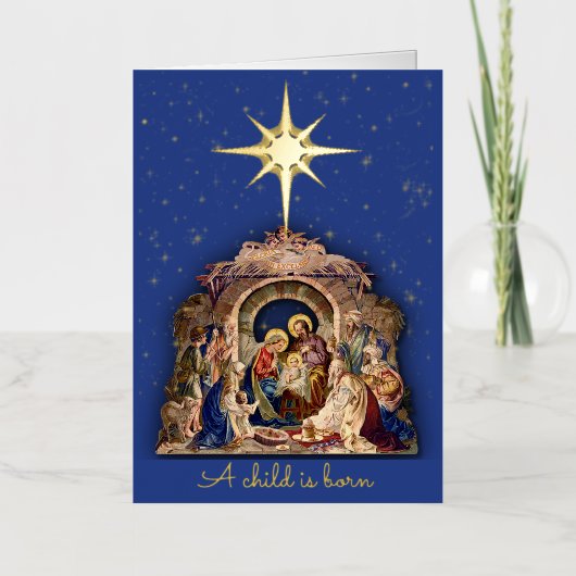 Kerstmis Religieuze Aangepaste Handtekening Gold Folie Feestdagenkaart (Voorkant)