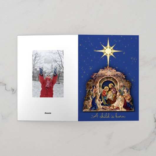 Kerstmis Religieuze Aangepaste Handtekening Gold Folie Feestdagenkaart (Buiten Laag)