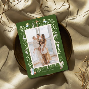 Kerstmis religieuze geboorte, aangepaste familiefo feestdagenkaart