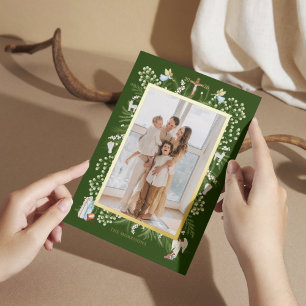 Kerstmis religieuze geboorte, aangepaste familiefo folie feestdagenkaart