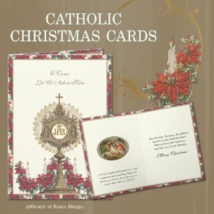 Kerstmis Religieuze Poinsettia's Jezus Kaarsen Feestdagen Kaart