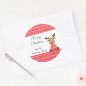Kerstmis rendier 2 cadeau ronde sticker (Envelop)