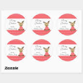 Kerstmis rendier 2 cadeau ronde sticker (Vel)