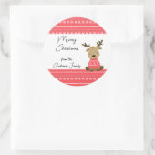 Kerstmis rendier 2 cadeau ronde sticker (Tas)