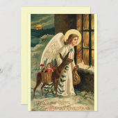 Kerstmis rendier en engel vintage notitiekaartje (Voorkant / Achterkant)