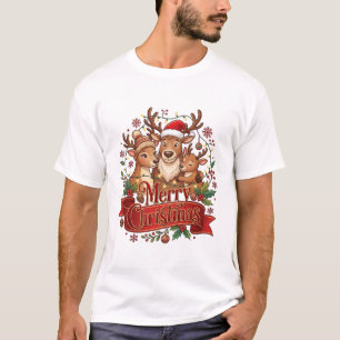 Kerstmis Rendier Familie Kerstman Hoed Verlichting T-shirt