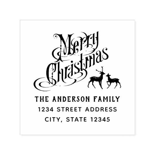 Kerstmis rendier familienaam retouradres  zelfinktende stempel (Design)