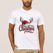 Kerstmis Rendier Geweien & Kerstman Hoed T-Shirt (Voorkant)