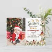 Kerstmis rendier groen verjaardagsfeestfoto kaart (Staand voorkant)