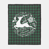 Kerstmis rendier groene baffalo plaid monogram fleece deken (Voorkant)