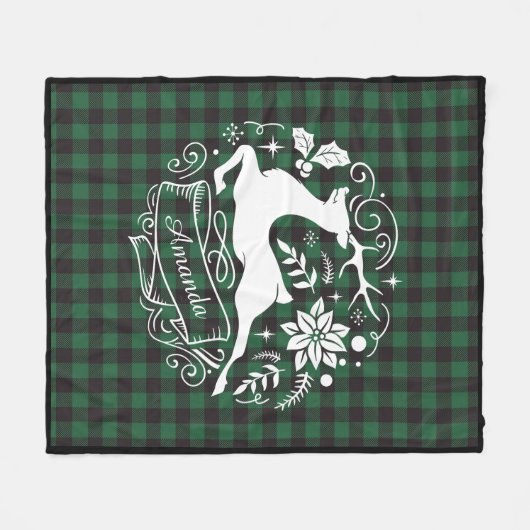 Kerstmis rendier groene baffalo plaid monogram fleece deken (Voorkant (Horizontaal))