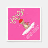Kerstmis rendier groot gewei roze gepersonaliseerd servet (Voorkant)