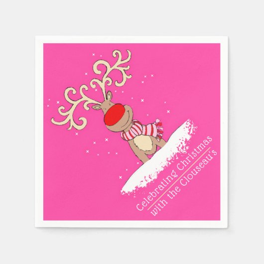 Kerstmis rendier groot gewei roze gepersonaliseerd servet (Voorkant)