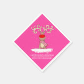 Kerstmis rendier groot gewei roze gepersonaliseerd servet (Hoek)