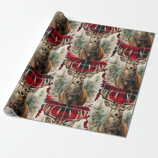 Kerstmis rendier highlander rood cadeaupapier (Uitgerold)