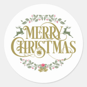 Kerstmis Rendier Hulst Bessen Ronde Sticker