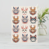 Kerstmis rendier kat illustratie patroon kaart (Staand voorkant)