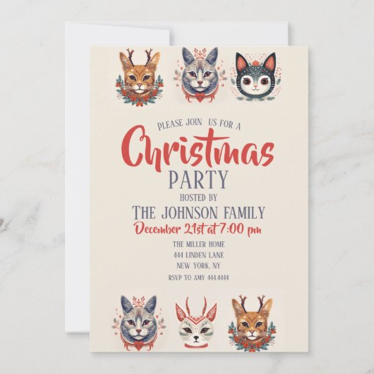 Kerstmis rendier kat illustratie patroon kaart (Achterkant)