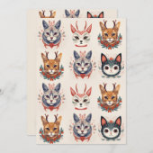 Kerstmis rendier kat illustratie patroon kaart (Voorkant / Achterkant)