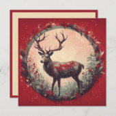 Kerstmis rendier met vakantie krans feestdagenkaart (Voorkant / Achterkant)