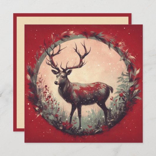 Kerstmis rendier met vakantie krans feestdagenkaart (Voorkant / Achterkant)