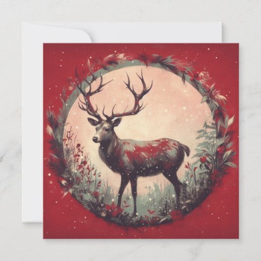 Kerstmis rendier met vakantie krans feestdagenkaart (Voorkant)