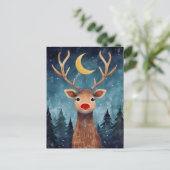 Kerstmis rendier nacht maan bericht feestdagenkaart (Staand voorkant)