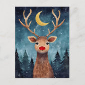 Kerstmis rendier nacht maan bericht feestdagenkaart (Voorkant)