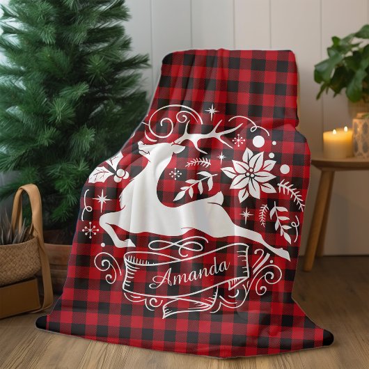 Kerstmis rendier rode baffalo plaid monogram fleece deken