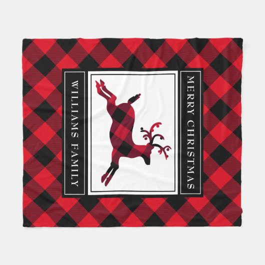 Kerstmis rendier rode buffel geruite aangepaste na fleece deken (Voorkant (Horizontaal))