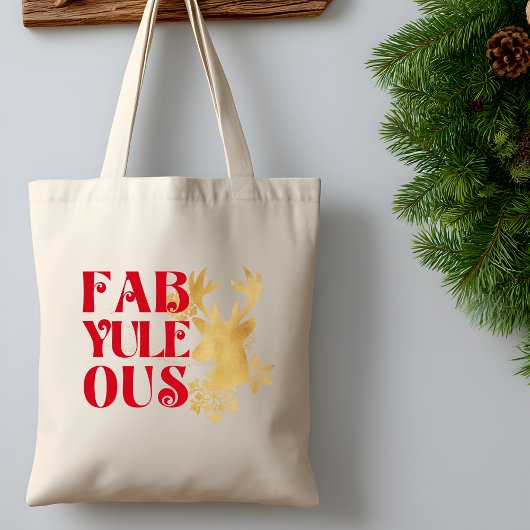 Kerstmis rendier rood & goud Fab-Yule-Ous Tote Bag