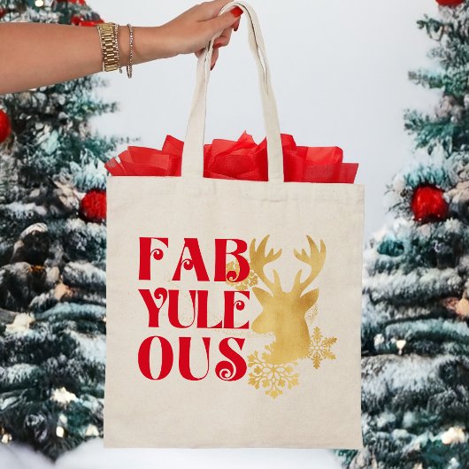Kerstmis rendier rood & goud Fab-Yule-Ous Tote Bag