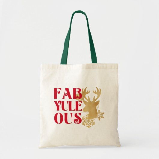 Kerstmis rendier rood & goud Fab-Yule-Ous Tote Bag (Voorkant)