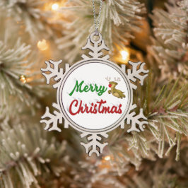 Kerstmis rendier rood groen schrift tin sneeuwvlok ornament