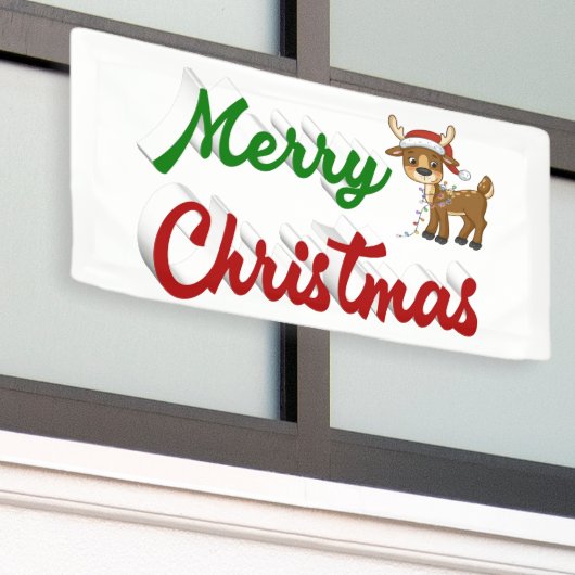 Kerstmis rendier rood groen script spandoek (Buitenkant Gebouw)