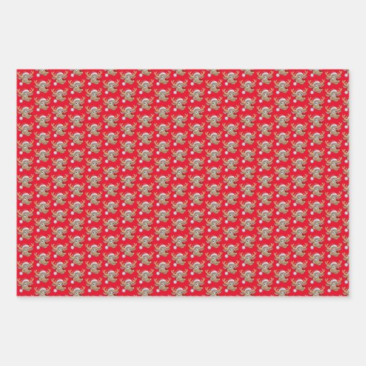 Kerstmis Rendier Rood Roze Wit Kerstmis Inpakpapier Vel (Voorkant)