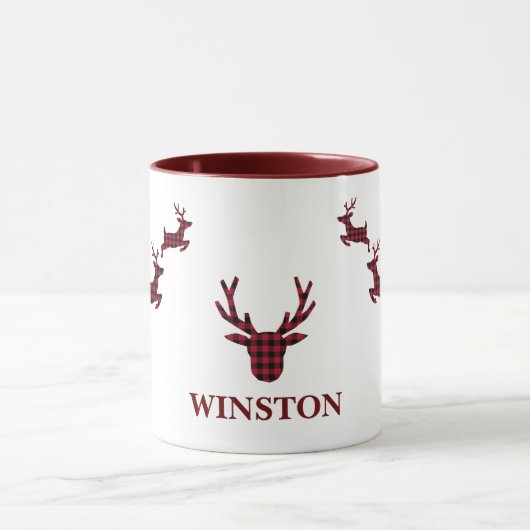 Kerstmis rendier rood zwart buffel geruite cheque mok (Midden)