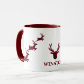 Kerstmis rendier rood zwart buffel geruite cheque mok (Voorkant links)