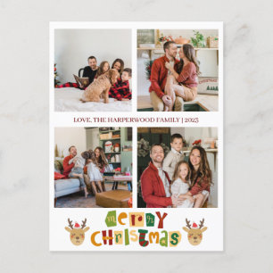 Kerstmis rendier Script familie foto collage Ho Feestdagenkaart