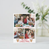 Kerstmis rendier Script familie fotocollage Feestdagenkaart (Staand voorkant)
