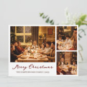 Kerstmis rendier Script familie fotocollage Feestdagenkaart (Staand voorkant)