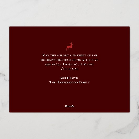 Kerstmis rendier Script familie fotocollage Folie Feestdagenkaart (Achterkant)