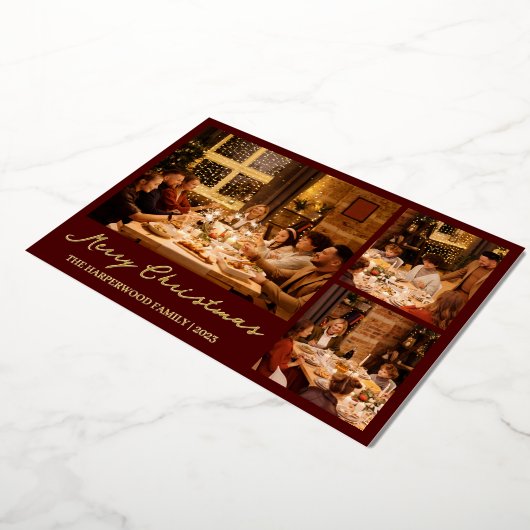 Kerstmis rendier Script familie fotocollage Folie Feestdagenkaart (Gedraaid)