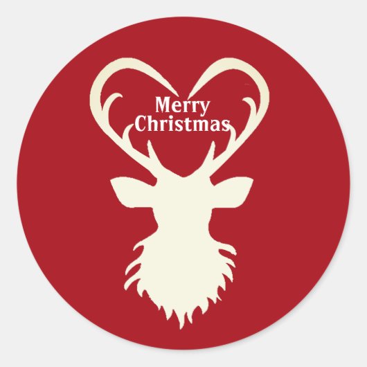 Kerstmis rendier silhouet op rood ronde sticker (Voorkant)