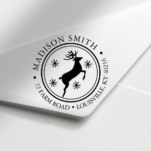 Kerstmis Rendier Sneeuwvlok Cirkel Retouradres Zelfinktende Stempel