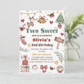 Kerstmis rendier twee lief 2e verjaardag feest kaart (Staand voorkant)