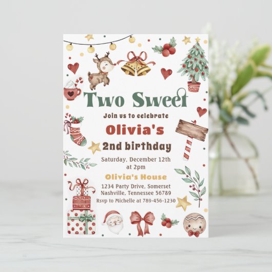 Kerstmis rendier twee lief 2e verjaardag feest kaart (Staand voorkant)
