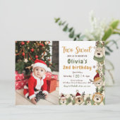 Kerstmis rendier twee lieve 2e verjaardag foto kaart (Staand voorkant)